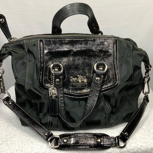 Coach Signature Black Madison Audrey Satchel Shoulder Tote - Picture 1 of 16